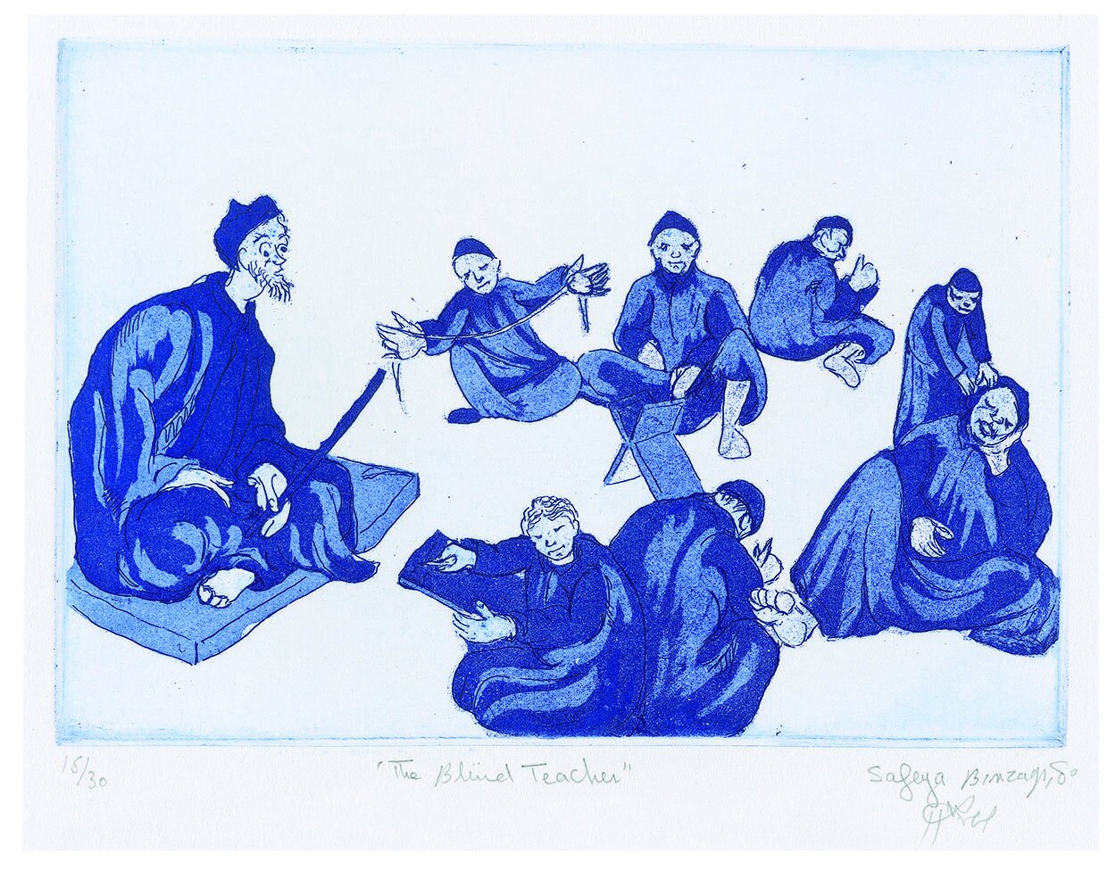 Safeya Binzagr, The Blind Teacher , 1980. Etching and drypoint, numbered 15/30. H: 31.5 cm W: 46 cm. Reproduced by permission of the artist.