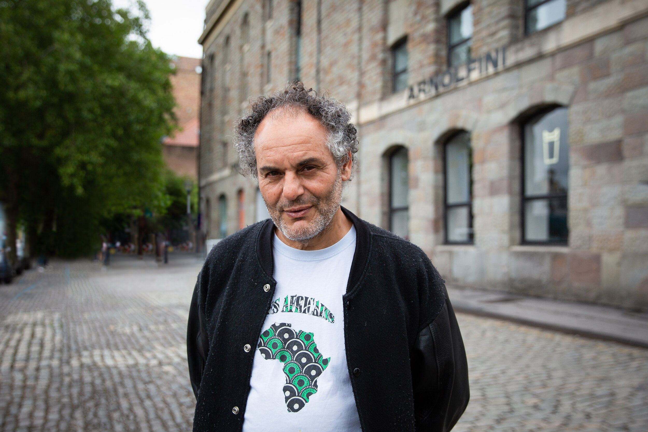 Hassan Hajjaj in front of Bristol's Arnolfini Gallery, 2020 (Photo: Lisa Whiting).