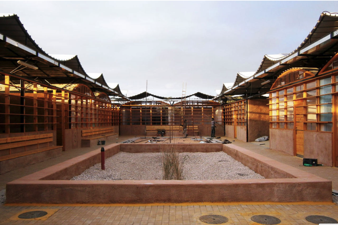 Interior courtyard of the Children's Land Kindergarten's multipurpose center, designed by Italian Mario Cucinelle architects, built in 2011-2012 (photo MC Archive).