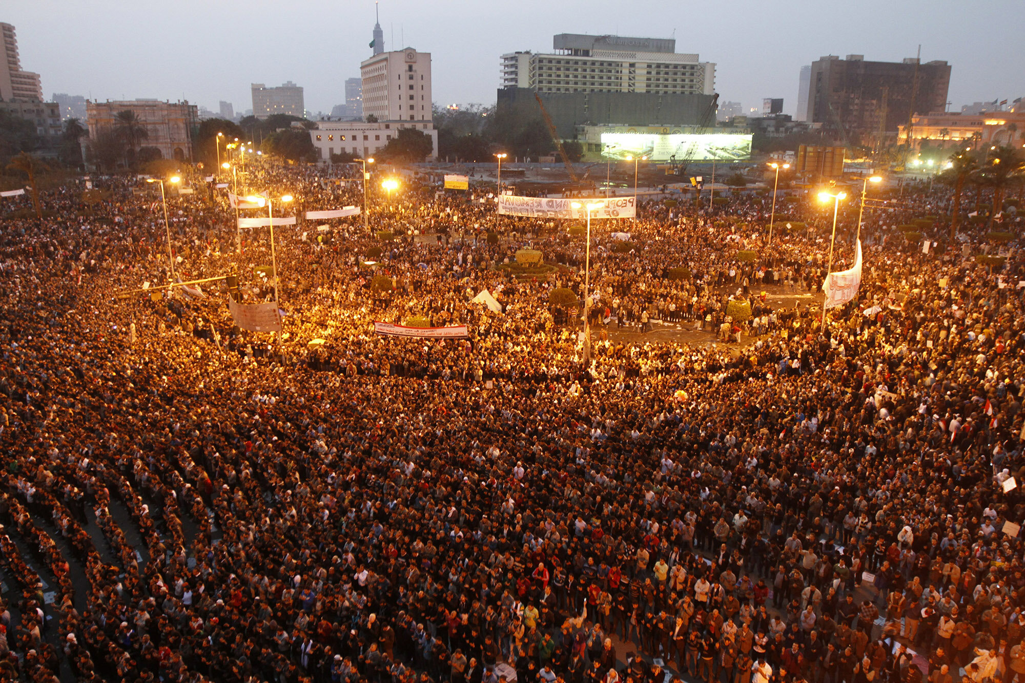 Tahrir Square, Cairo, February 2011, hours before Mubarak resigned (courtesy Egyptian Streets).