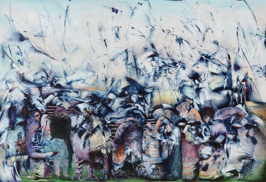 "Thought Police" by Ali Banisadr, oil on linen, 82 x 120 inches (2019). Courtesy of the artist.