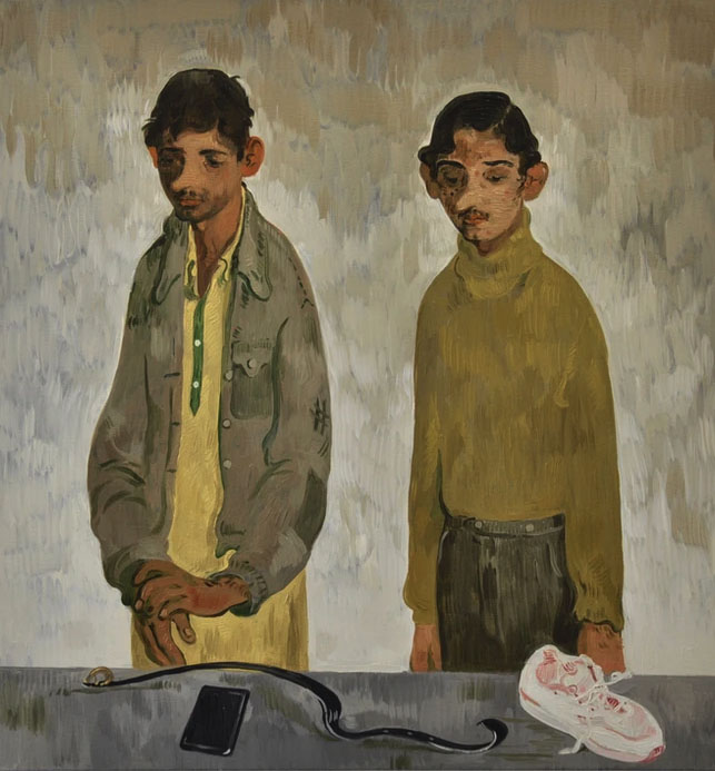 Salman Toor Immigration Men Oil on canvas 33 x 35 inches 2019