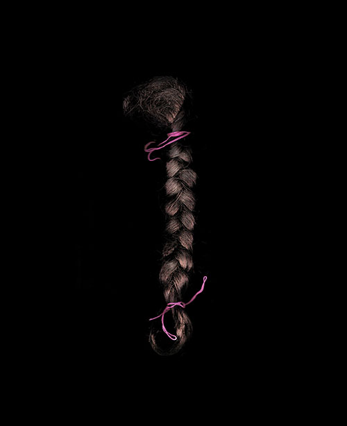 Safaa Khatib, The Braids Rebellion detai of triptych photography and sound installation 2018