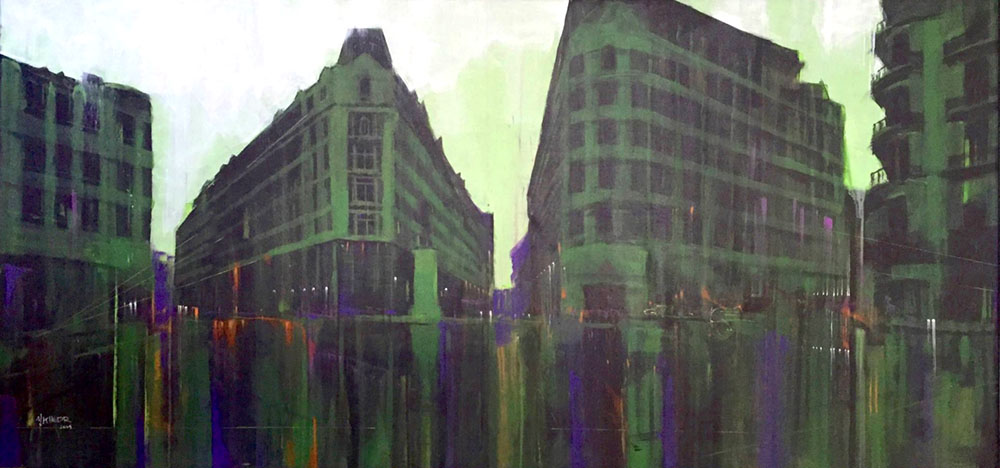 Mohamed Khedr, "Talat Harb Square," Cairo, acrylic on canvas, 190x90cm, 2015 courtesy Saatchi