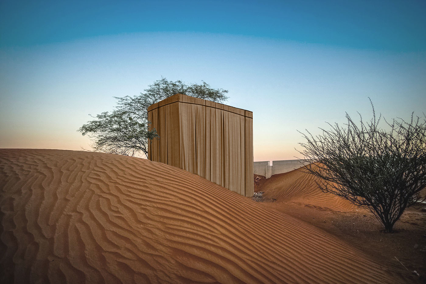 12.DAAR, Rendering of wrapped building in Al Madam (courtesy Herman Hjorth Berge).