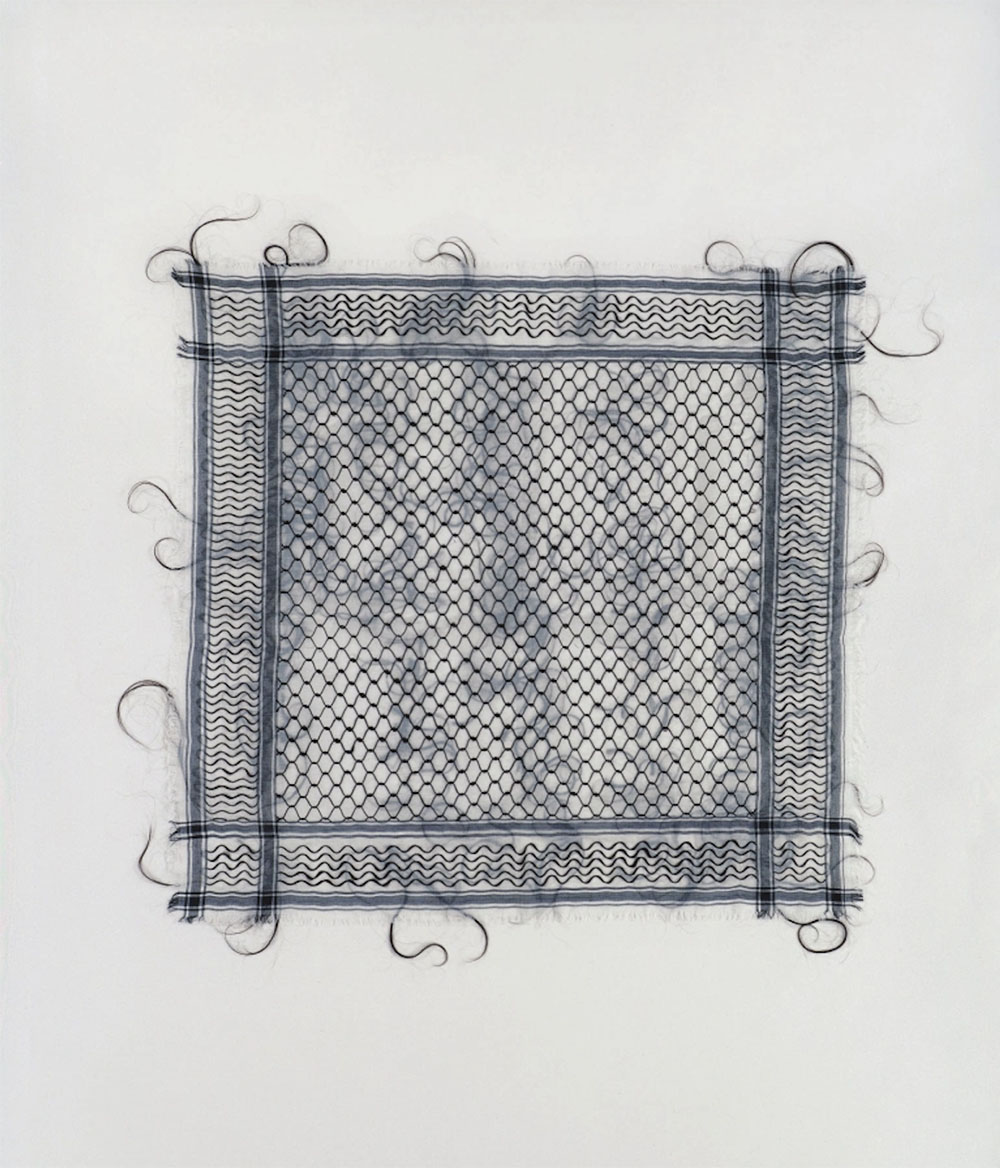 “Keffieh,” by Mona Hatoum, (1993-99), human hair on cotton