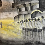 Malak Mattar, "Death Road," oil on paper, 85 x 60 cm, 2023 (photographed by Nadine Nour el Din).