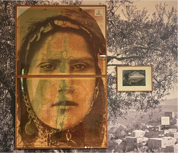 Hazem Harb, "The Motherland," print on plexiglass on original 1930 Palestinian map, dyptich, 150x97cm, 2022 (courtesy of the artist).