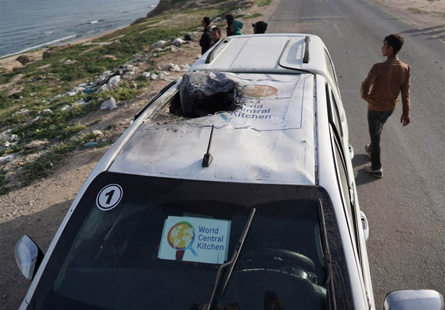 The three vans in the food convoy were about a mile and a half apart, clearly marked, and driving along a route pre-approved by the IDF. Each was destroyed. Photo: Tasnim News Agency