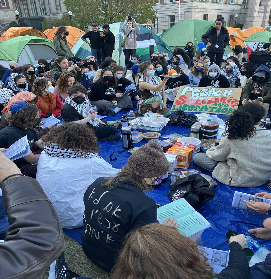 Passover seder at the Columbia University encampment. Photo: Arielle Angel via social media