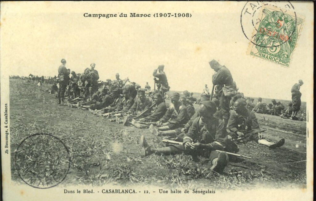 Tirailleurs campaign in Morocco (postcard courtesy Aomar Boum).