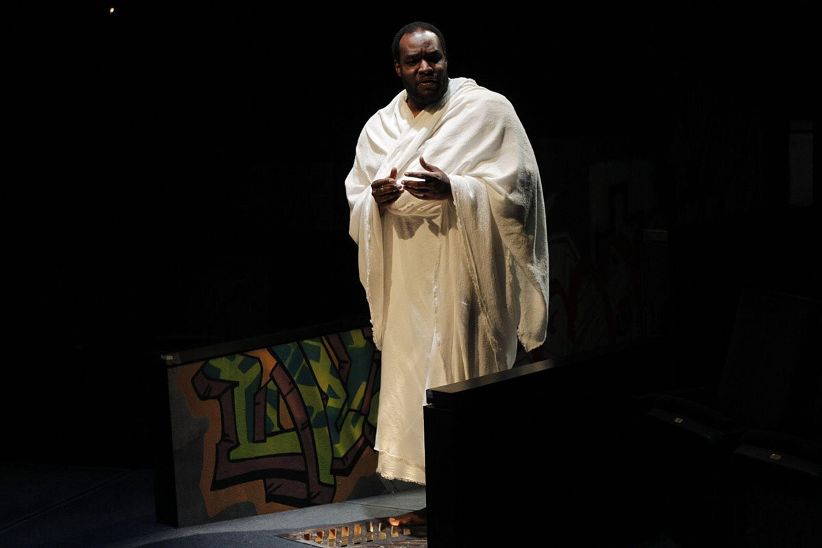 Anthony Leroy Fuller (Abdallah) in the 2011 ACT world premier of Yussef El Guindi's  Pilgrims Musa and Sheri in the New World , directed by Anita Montgomery (Photo: Chris Bennion).