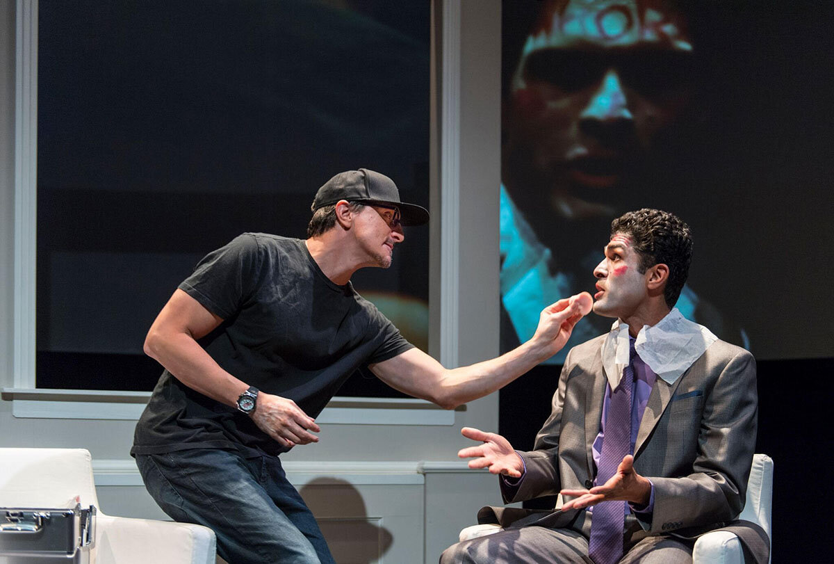 James Asher (Gamal) and Kunal Prasad (Mohsen) in the 2016 Golden Thread Productions of  Our Enemies: Lively Scenes of Love and Combat , directed by Torange Yeghiazarian (Photo: David Allen Studio).