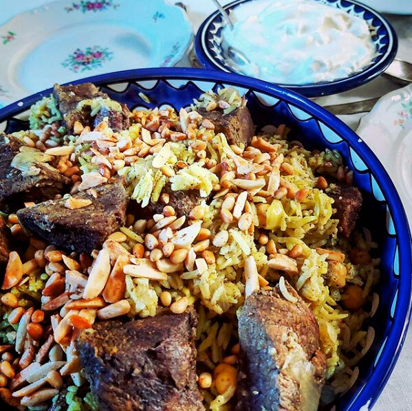 Fadi's quidreh, a crockpot with long-baked lamb, rice, pine nuts, spices and herbs.