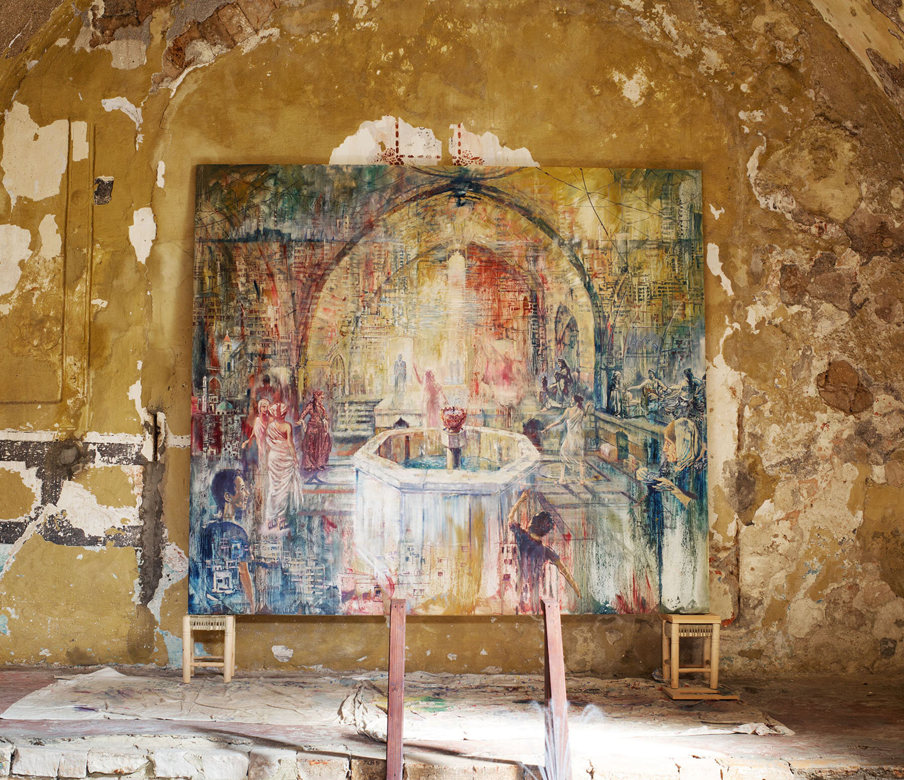 Fountain on site painting by Tom Young (photo Elsie Haddad).