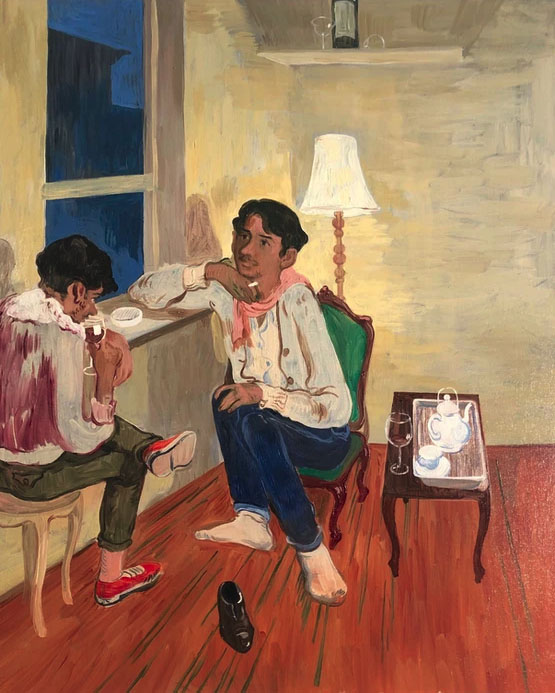 Salman Toor Best Friends oil on canvas, 24x20 inches 2019