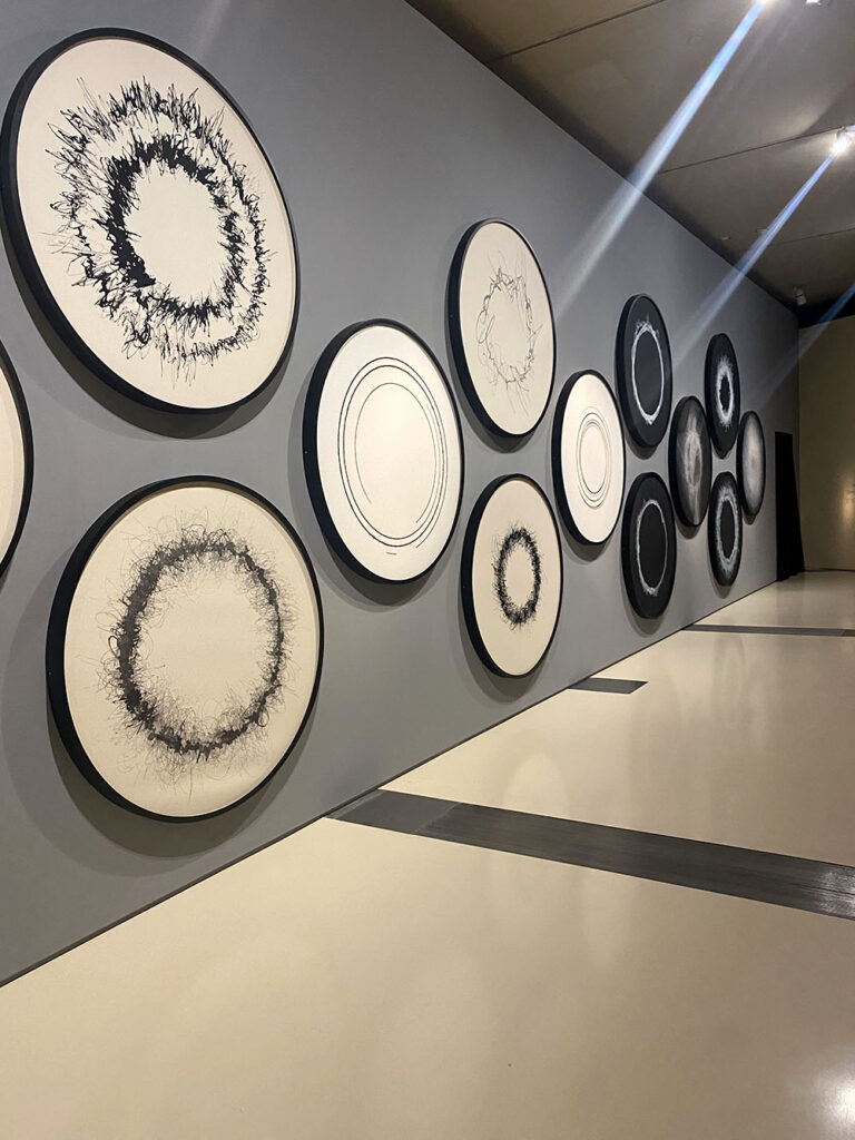 Drawings from outdoor pavilions, 2022. Installation at the National Museum of Qatar, 2023. (Photo credit: Safae Daoudi)