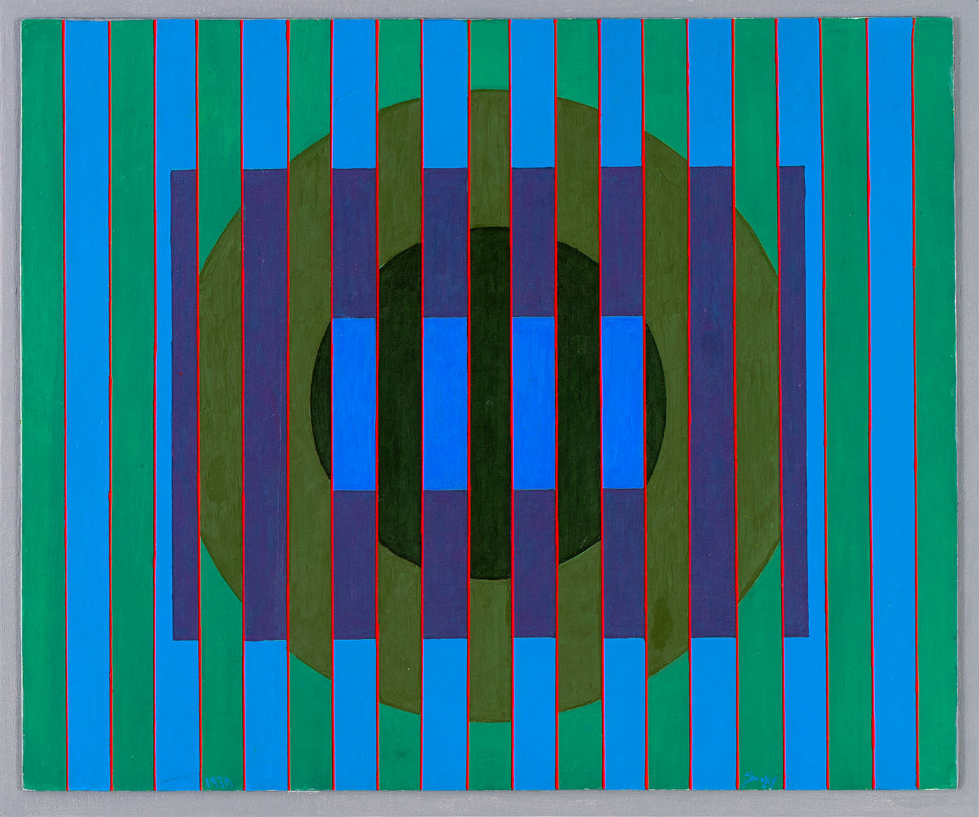 4.Mehdi Moutashar, Parallèles Paris, 1968. Acrylic on cardboard mounted on wood, 55 x 66 x 4.9 cm. Courtesy of the artist and Lawrie Shabibi. Photographed by Lionel Roux. 