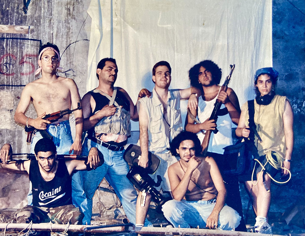 Classic cast and crew photo from the set of Grand Theatre, with the director lower right (courtesy Omar Naim).