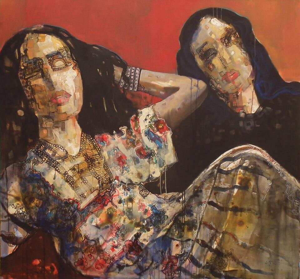Tunisian feminists (painting by  Aula Al Ayoubi ).