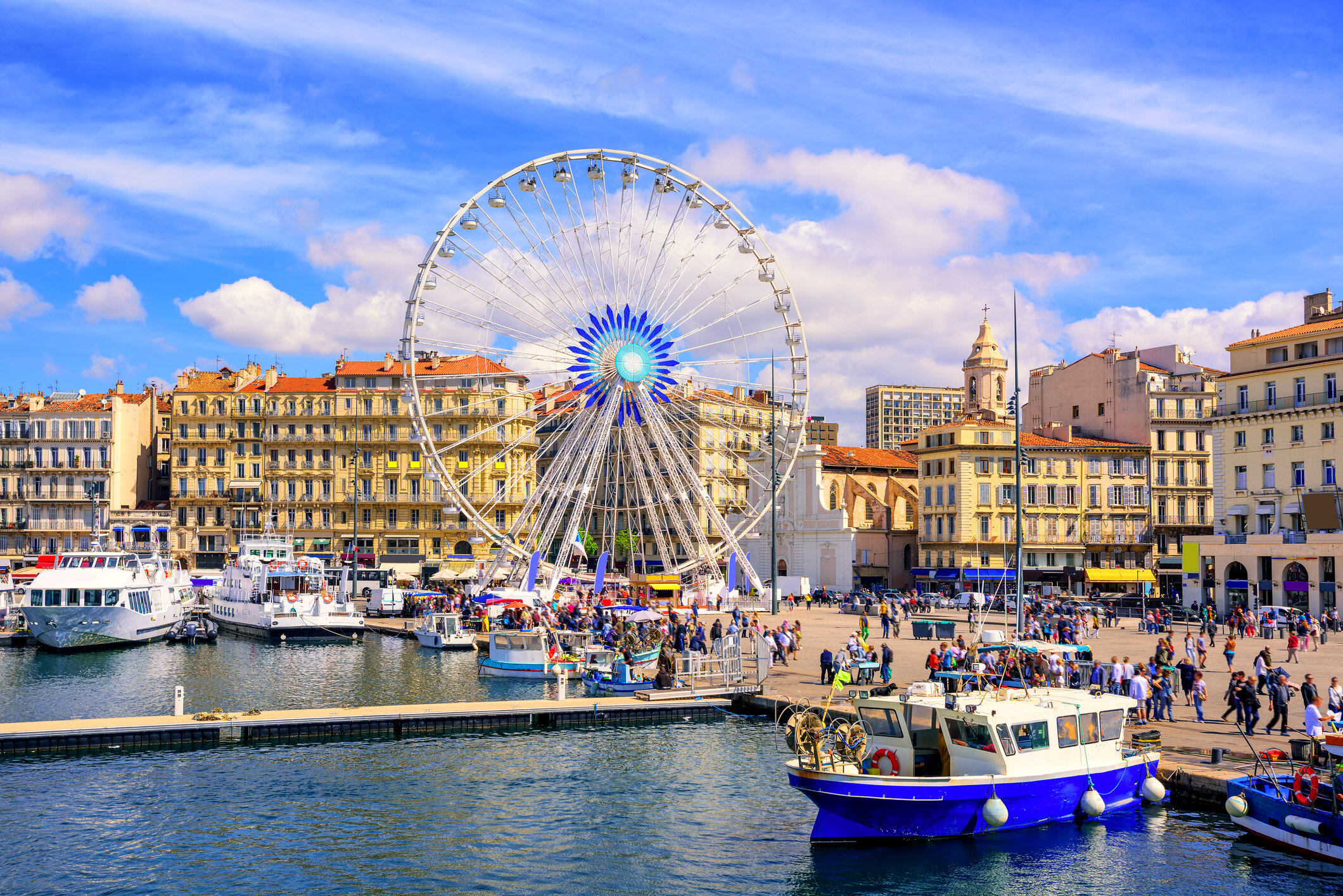 Marseille's Vieux Port and Grande Roue seen from the Saint Victor quarter (Photo courtesy Getty Images).