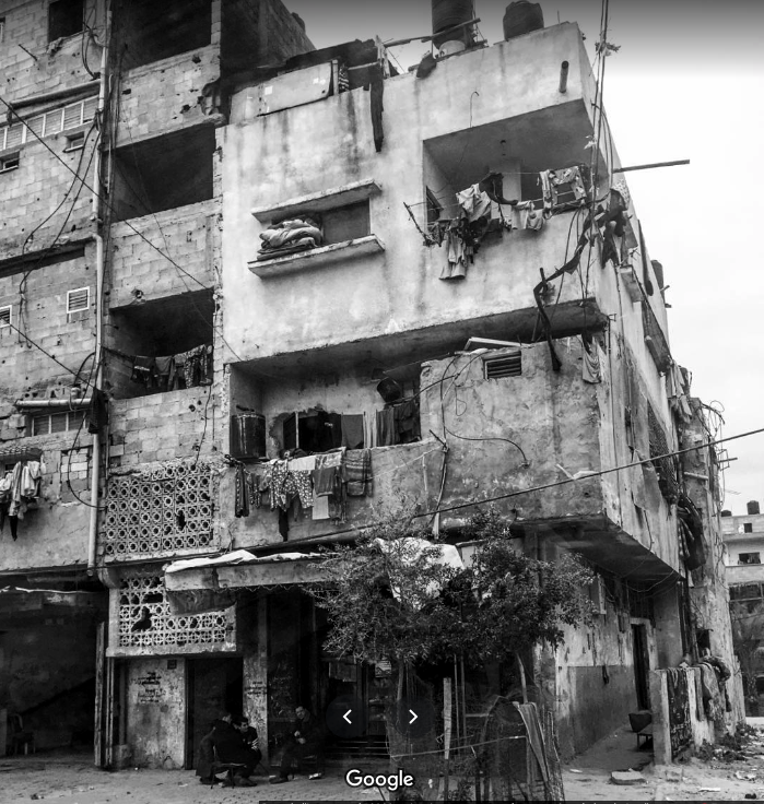 black and white decrepit building in gaza