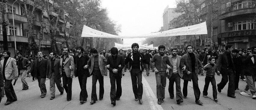 Iranians march against Shah Reza Pahlavi circa 1978