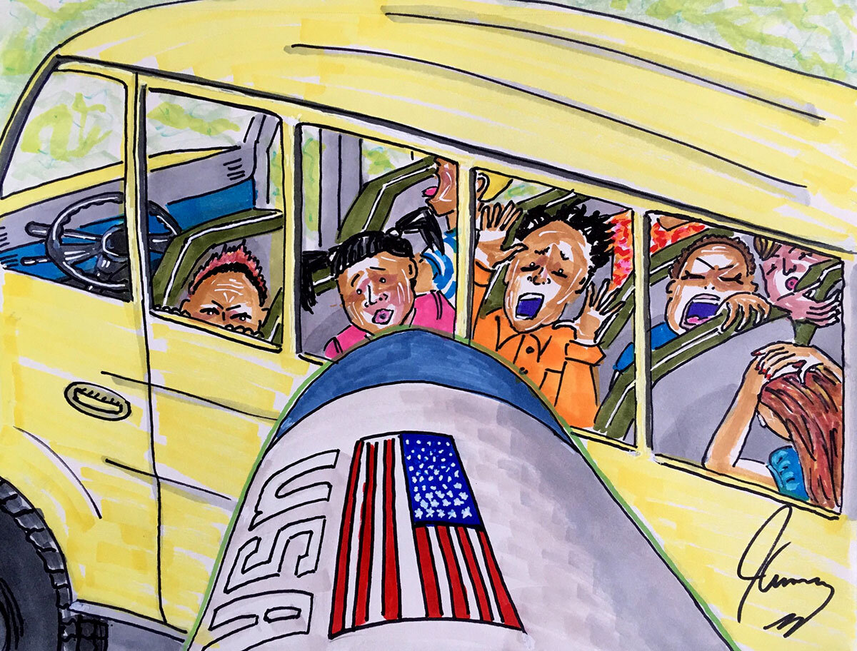 40 Innocent Children Killed on a Bus, Jim Carrey's rendering of the news from Yemen
