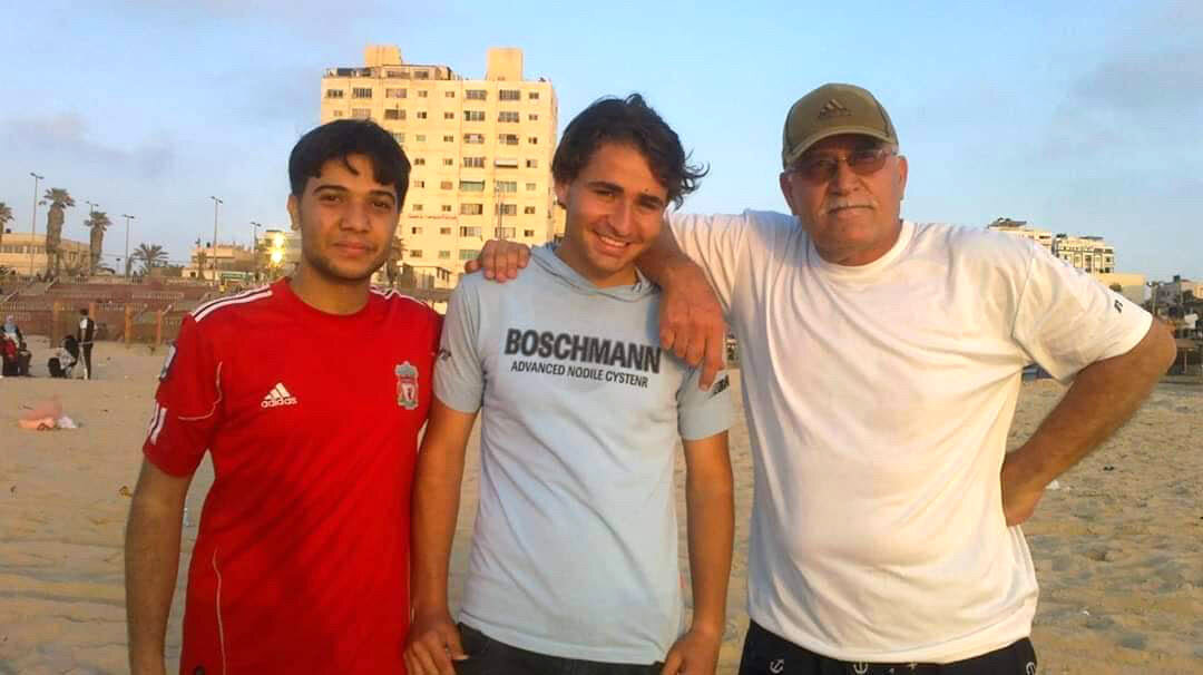 Monir Deeb, right, with new friends in Gaza anxious to hear about life abroad.