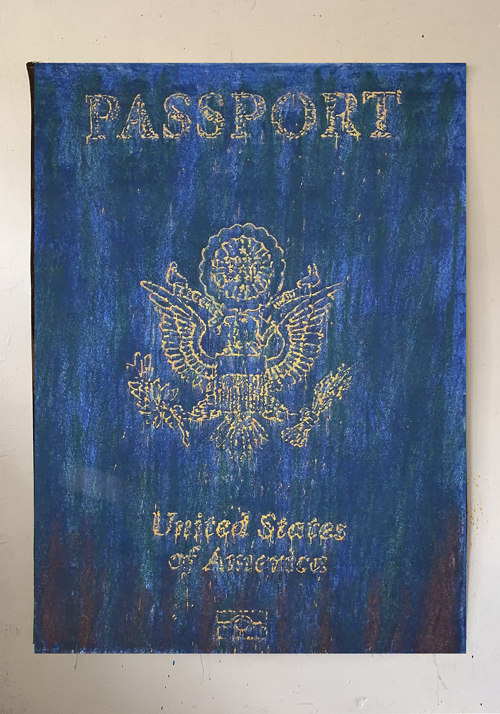 American passport, 56x45 in, mixed media on canvas, 2022.