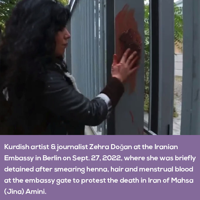 Zehra Dogan protest at the Iranian embassy in Berlin