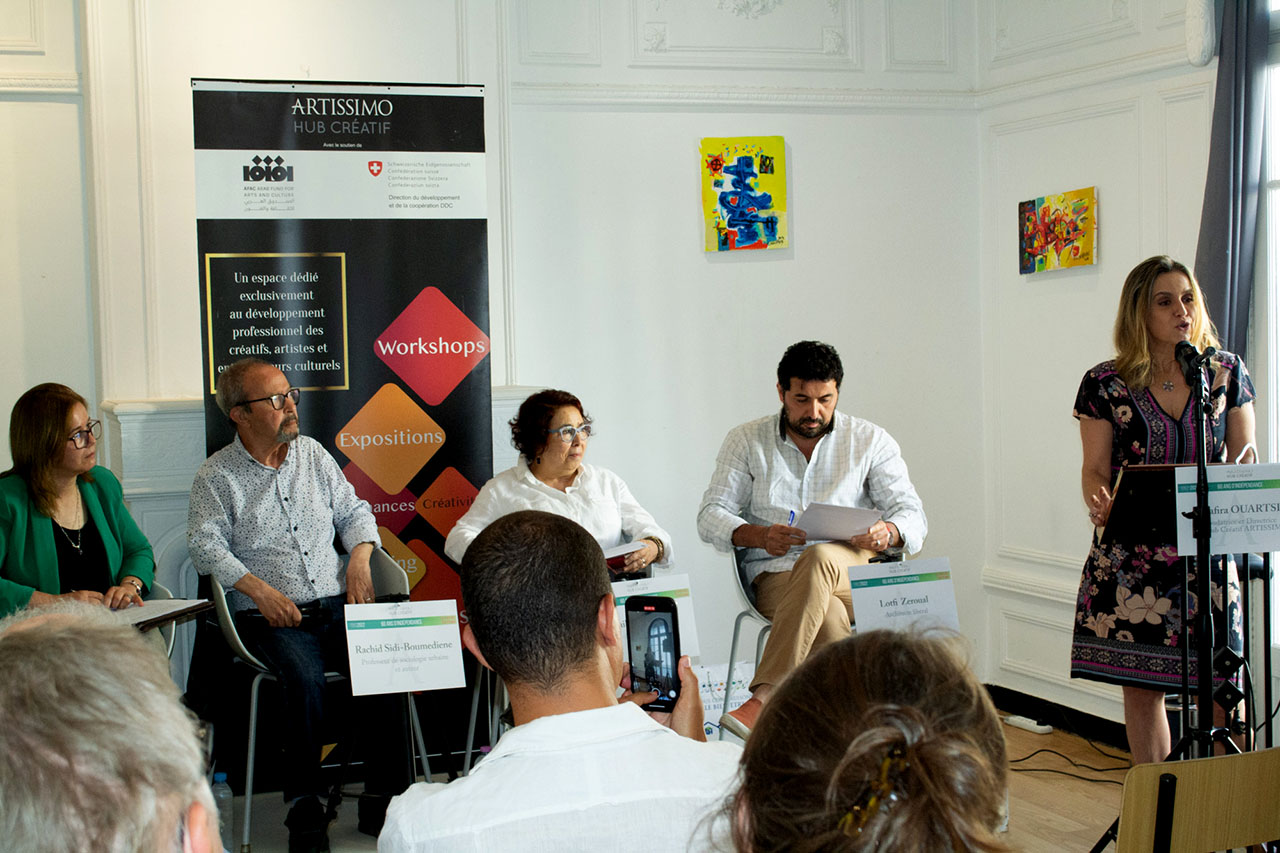 Zafira Ouartsi, the founder of Artissimo, speaks during an event (courtesy Artissimo).