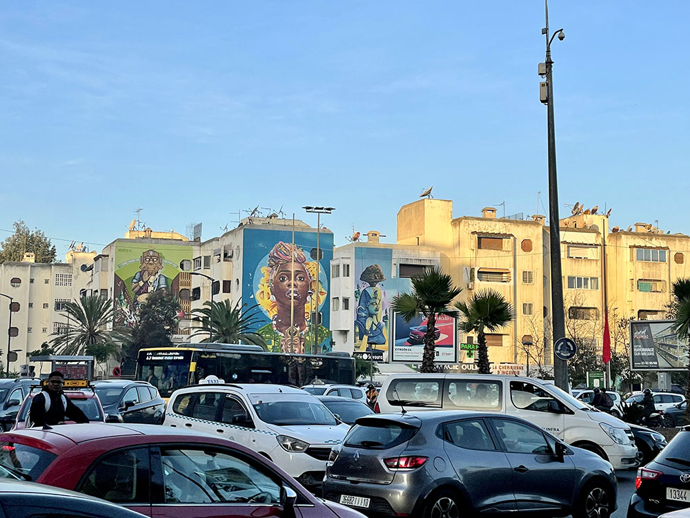 Murals and traffic in Casablanca.