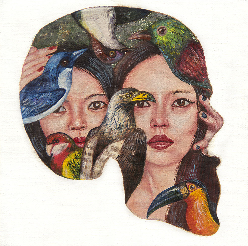 نازانين بويانده، بدون عنوان، ألوان زيتية على قماش، 20 × 20 سم، 2016. 