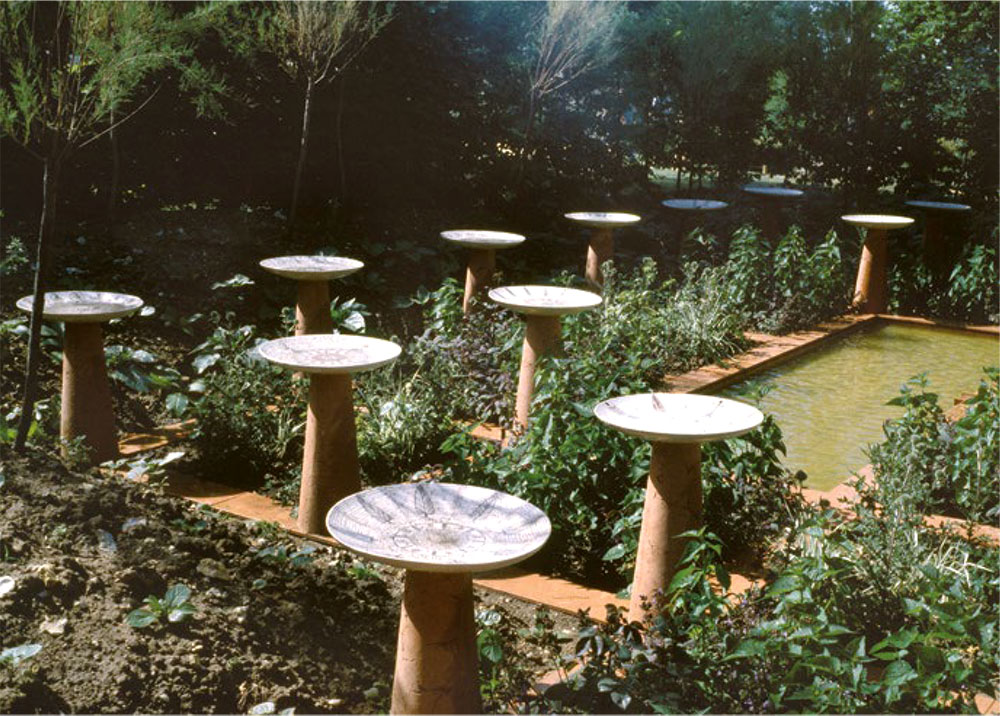 Garden of Paradise, Chaumont-sur-Loire, France 1999. Inspired by 12th-century poet Attar. Realised with the ceramicists of Saint-Quentin-la-Poterie.
