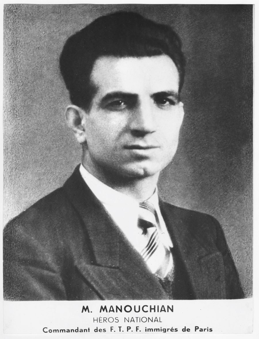Armenian Resistance fighter Missak Manouchian (1906-1944), a worker and poet who was handed over to the Germans by the French police and shot along with his comrades featured on the Red Poster.