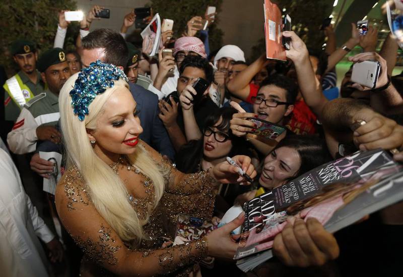 Lady Gaga thronged by fans in Dubai 2014 photo Karim Sahib