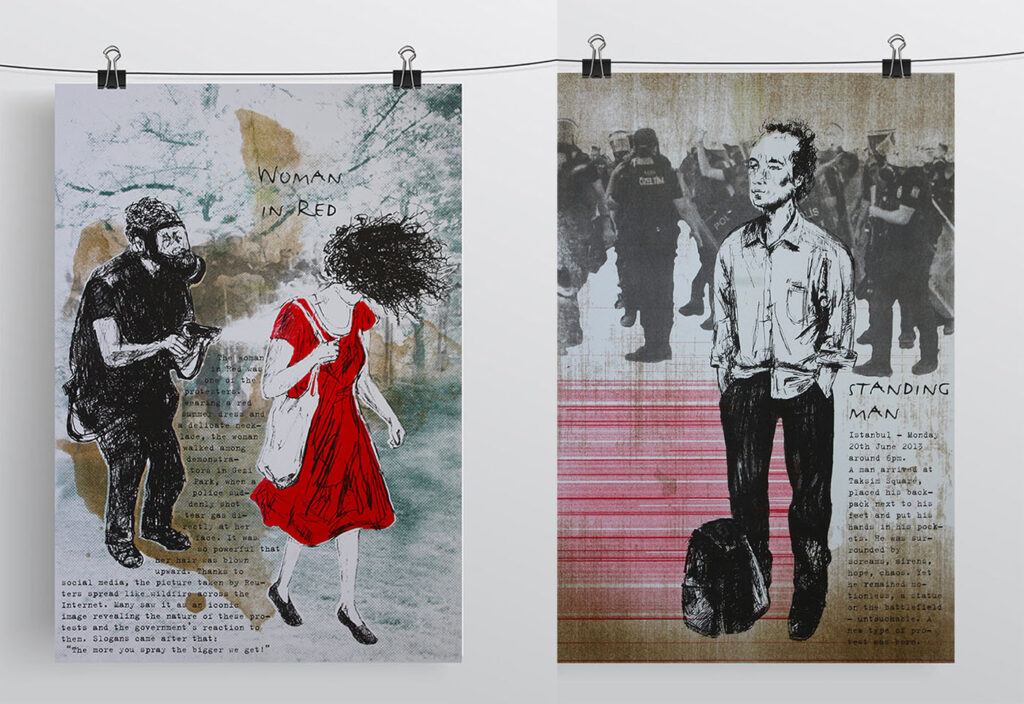 gezi park heroes - woman in red & standing man courtesy artist Su Ekin Demir