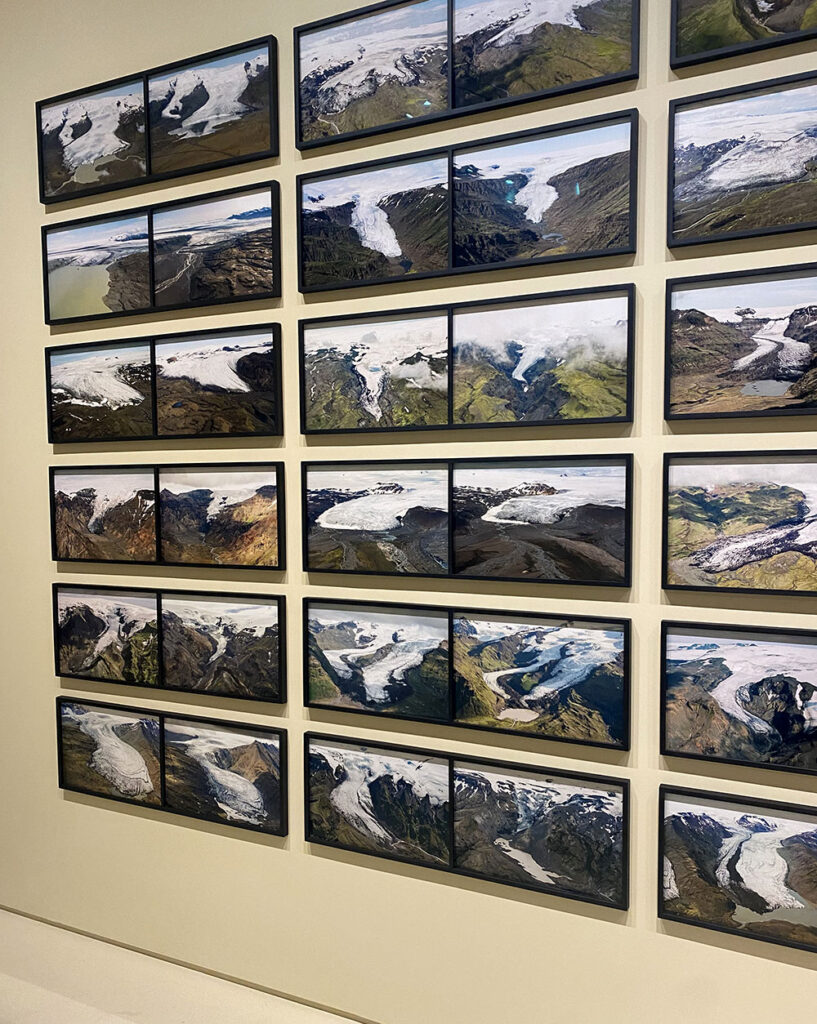 Left wall: The glacier melt series 1999/2019. Installation at the National Museum of Qatar, 2023. (Photo credit: Safae Daoudi)