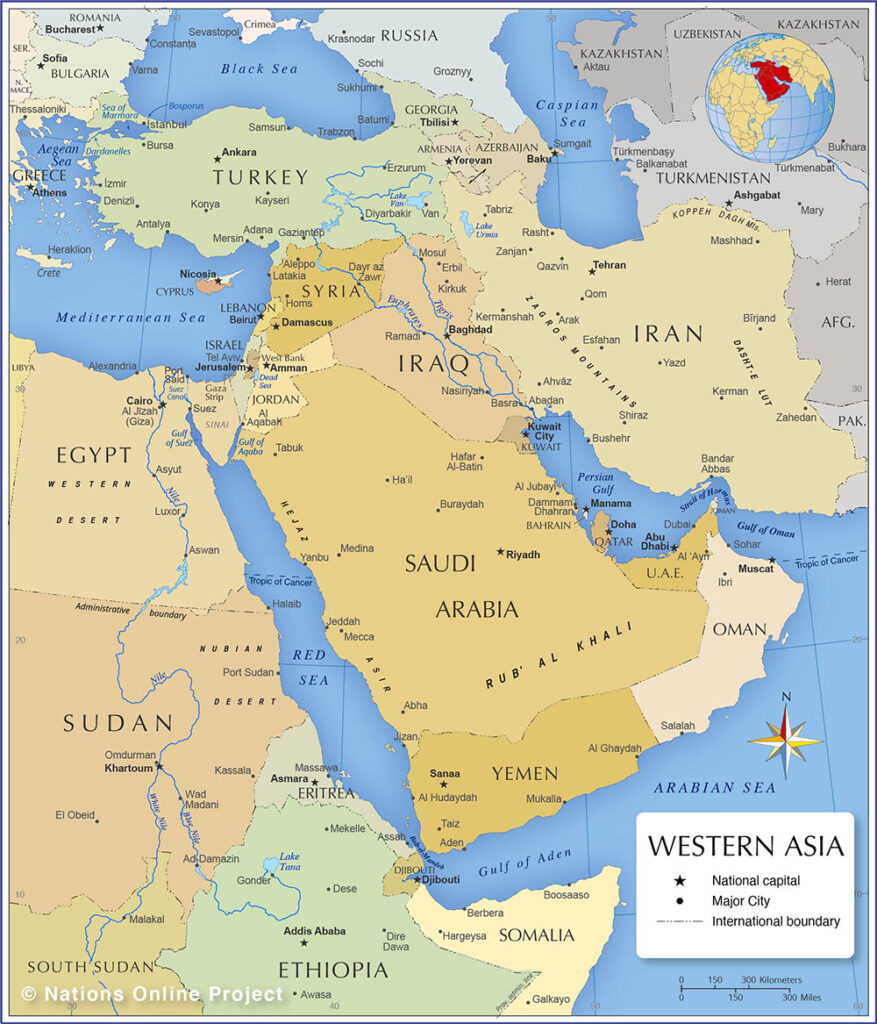 Western Asia Political Map Courtesy Nations Online 877x1024 
