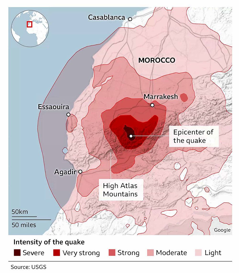 morocco quake epicenter map source usgs