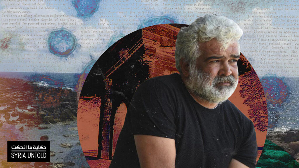 Khaled Khalifa photo by Yamam al Shaar. Illustration by Rami Khoury courtesy syria untold