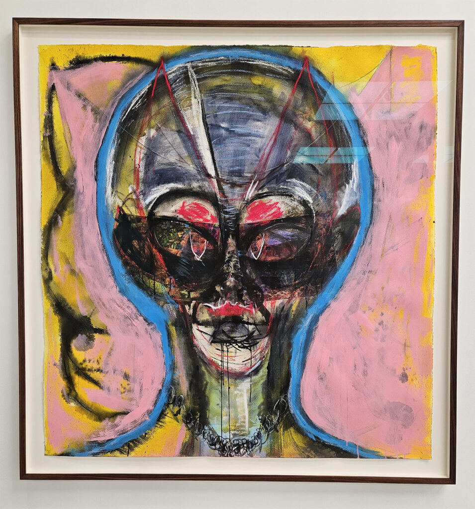 A painting from the MO.CO exhibition of Huma Bhabha, Montpellier (photo Jordan Elgrably)