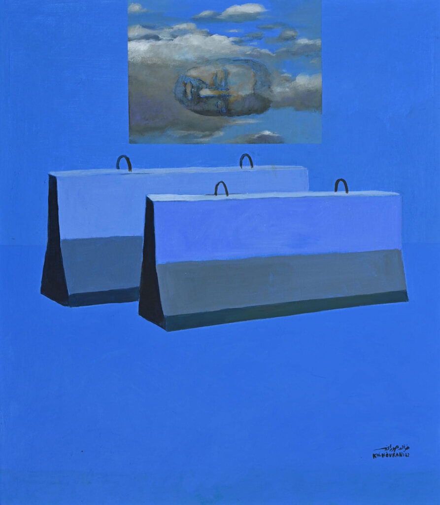 Khaled Hourani (b. Hebron 1965), "Blue Cloud," acrylic on canvas, 71x63cm, 2022 (courtesy Zawyeh Gallery).