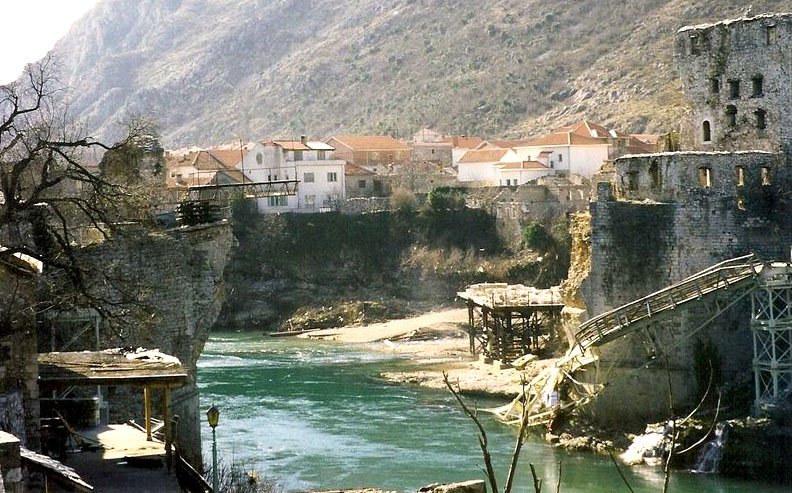 Destruction of Stari Most Bridge, Bosnia, 2000, photo- Pascal Hassenforder