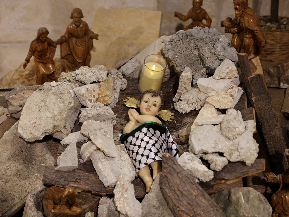 Baby Jesus in the rubble (courtesy Evangelical Lutheran Christmas Church, Bethlehem).