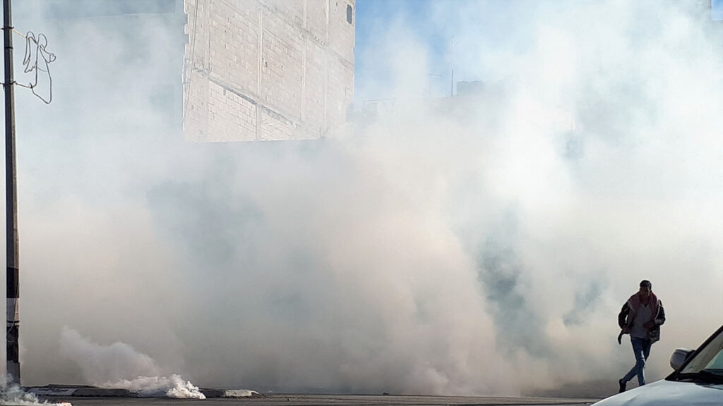 December 2017 tear gas at Bethlehem protest against Trump recognition of Jerusalem as the capital of Israel