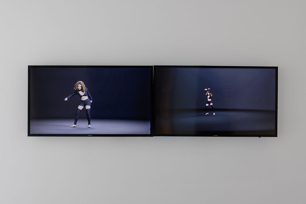Dalia Khalife, "Sweat and Simulacra," two channel video, installation view, 2023 (courtesy NIKA Project Space, photo Ivan ).