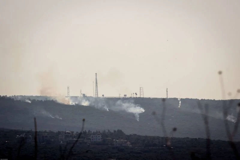 Wildfires break out after Israeli artillery fire and flares near the Lebanese border village of Alma al-Shaab, Oct. 28, 2023. (Credit- Philippe Pernot:L'Orient Today)