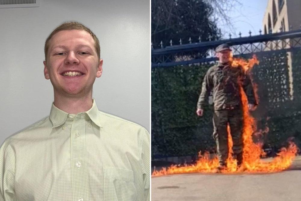 US Airman Aaron Bushnell, and on the day of his self-immolation in front of the Isareli Embassy in Washington, DC.
